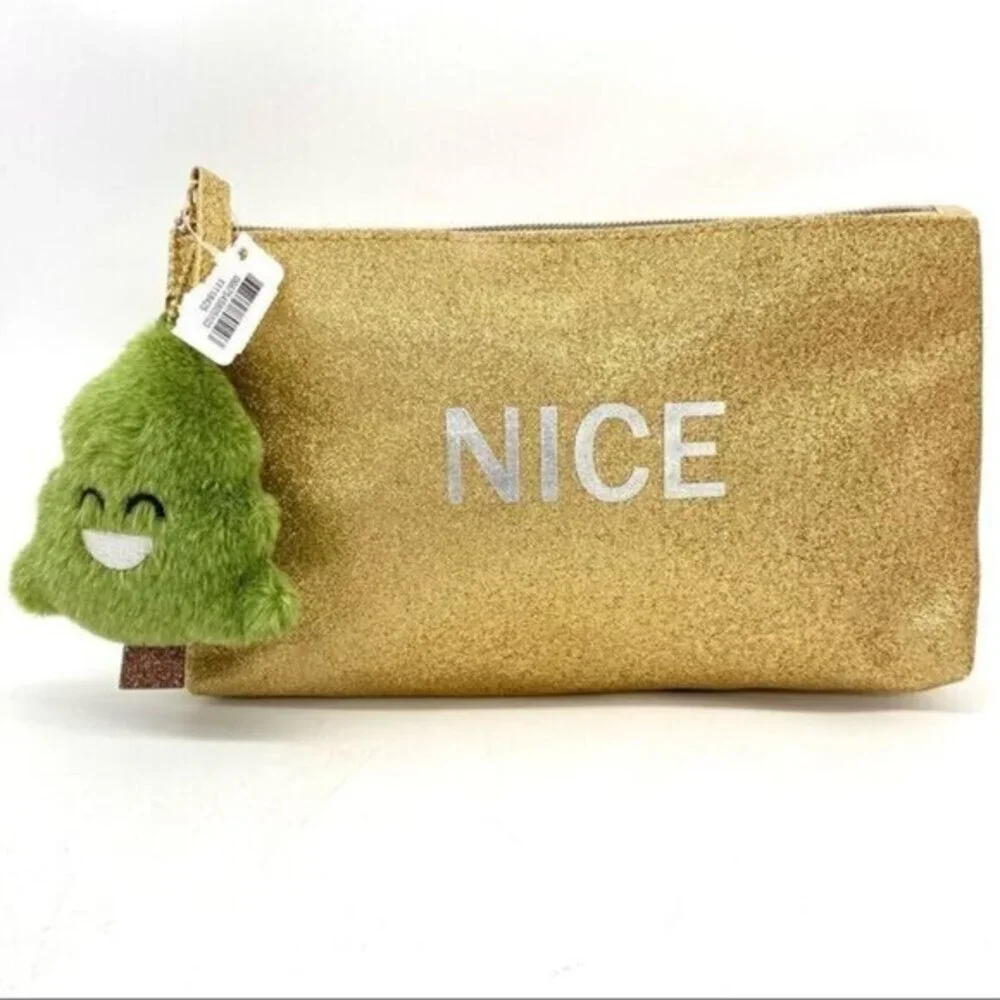 Bath and Body Works Naughty Nice Gold Makeup Bag and Keychain New